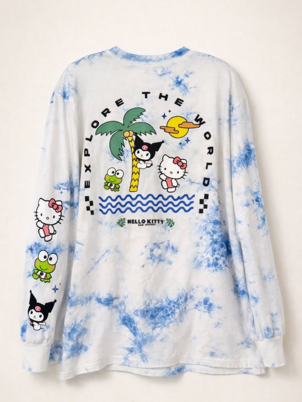Hello Kitty Explore the World Blue & White Tie-Dye Long Sleeve Tee